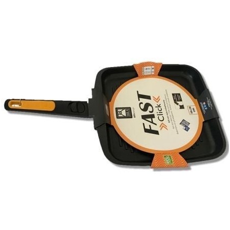 GRILL BRA FAST CLICK LISO 481428 - 28*28CM - FUNDICIÓN ALUMINIO - GRAN ANTIADHERENCIA - MANGO DESMONTABLE - APTA PARA LAVAVAJ
