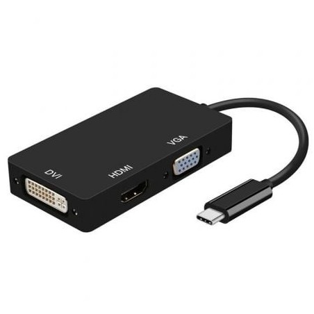 Conversor Aisens A109-0343- USB Tipo-C Macho - DVI Hembra- VGA Hembra - HDMI Hembra- 15cm- Negro
