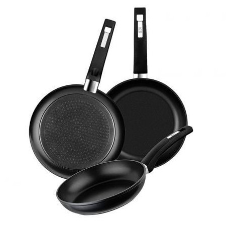 PACK 3 SARTENES BRA - Ø18-Ø20-Ø24 - FORMA REDONDA - ACERO INOXIDABLE 18-10 - INTERIOR CON TEFLÓN CLASSIC - VALIDAS PARA INDUC