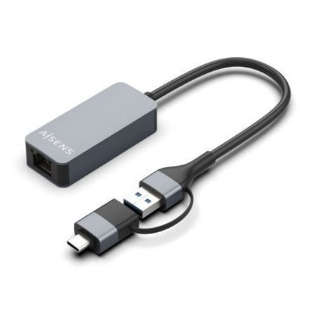 Adaptador USB 3.2 Gen1 Aisens A109-0710- USB Macho - USB Tipo-C Macho - RJ45 Hembra- 2500Mbps- 15cm- Gris