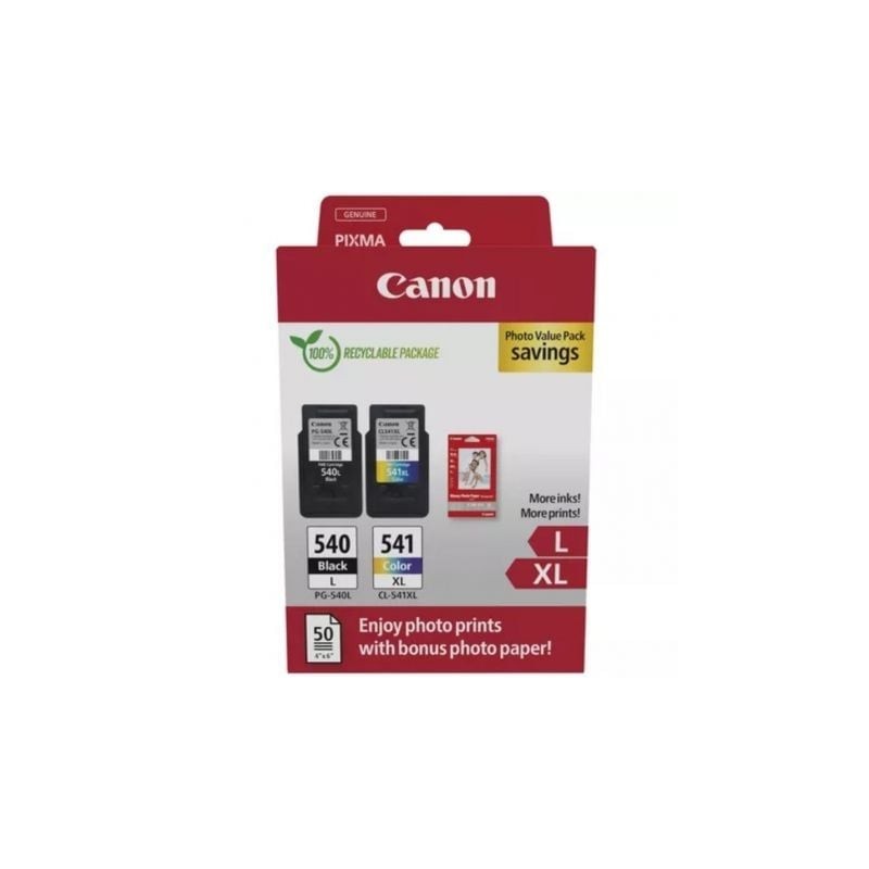 Cartucho de Tinta Original Canon PG-540L + CL-541 XL Multipack Alta Capacidad- Negro- Tricolor + Papel Fotográfico