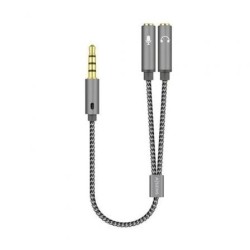 Adaptador Aisens A128-0415- Jack 3.5 Macho - 2x Jack 3.5 Hembra- 25cm- Gris