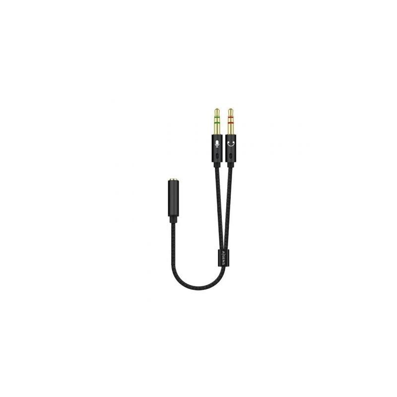 Adaptador Aisens A128-0418- Jack 3.5 Hembra - 2x Jack 3.5 Macho- 25cm- Negro