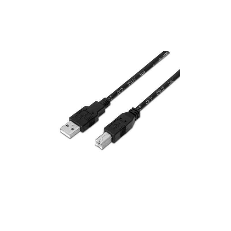 Cable USB 2.0 Impresora Aisens A101-0007- USB Tipo-B Macho - USB Macho- Hasta 2.5W- 60Mbps- 3m- Negro