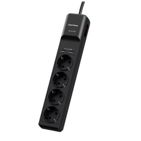 Regleta con interruptor Cyberpower P0420SUD0-DE- 4 Tomas de corriente- 2 USB- Cable 1.8m- Negra