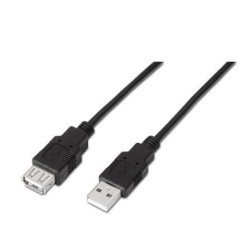Cable Alargador USB 2.0 Aisens A101-0015- USB Macho - USB Hembra- Hasta 2.5W- 60Mbps- 1m- Negro