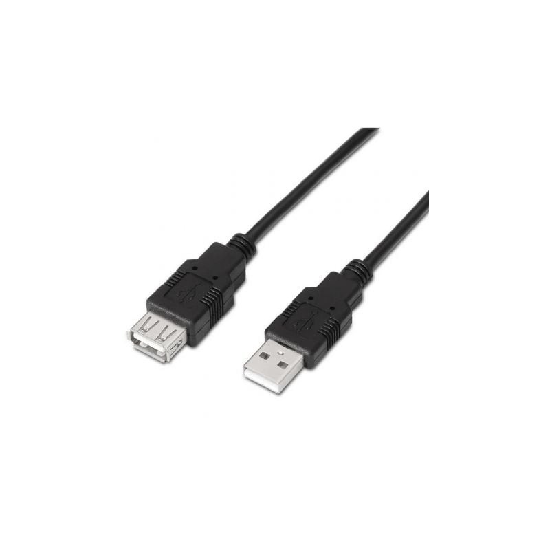 Cable Alargador USB 2.0 Aisens A101-0016- USB Macho - USB Hembra- Hasta 2.5W- 60Mbps- 1.8m- Negro