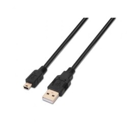 Cable USB 2.0 Aisens A101-0025- USB Macho - USB Mini- Hasta 2.5W- 60Mbps- 1.8m- Negro