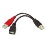 Cable USB 2.0 + Alimentación Aisens A101-0030- USB Hembra + USB Macho - USB Macho- Hasta 2.5W- 60Mbps- 15cm- Negro- Rojo