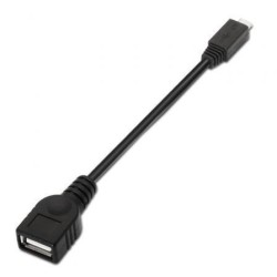 Cable USB 2.0 Aisens A101-0031- MicroUSB Macho - USB Hembra- Hasta 2.5W- 60Mbps- 15cm- Negro