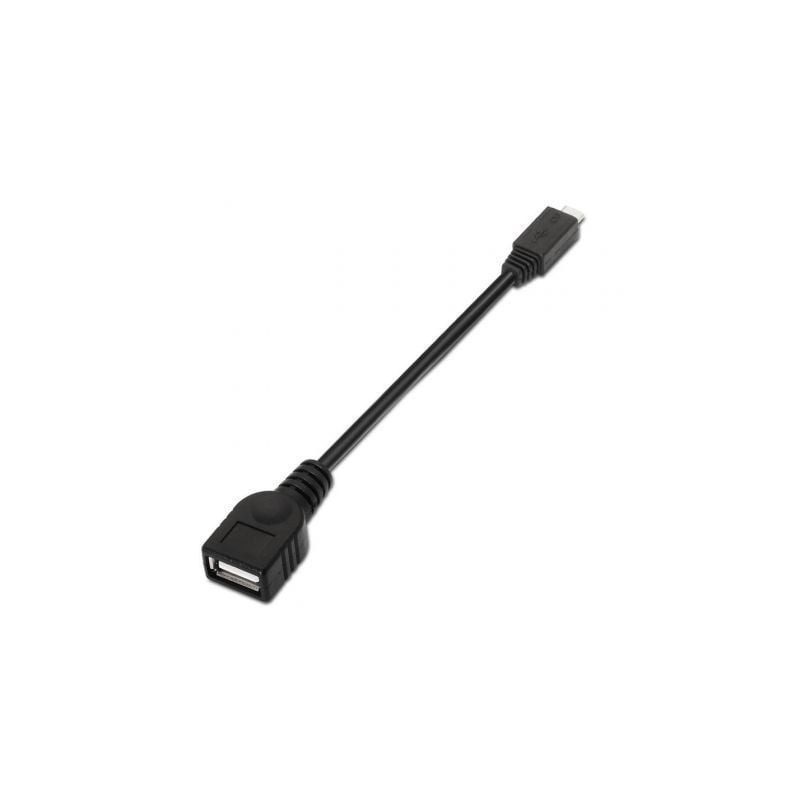 Cable USB 2.0 Aisens A101-0031- MicroUSB Macho - USB Hembra- Hasta 2.5W- 60Mbps- 15cm- Negro