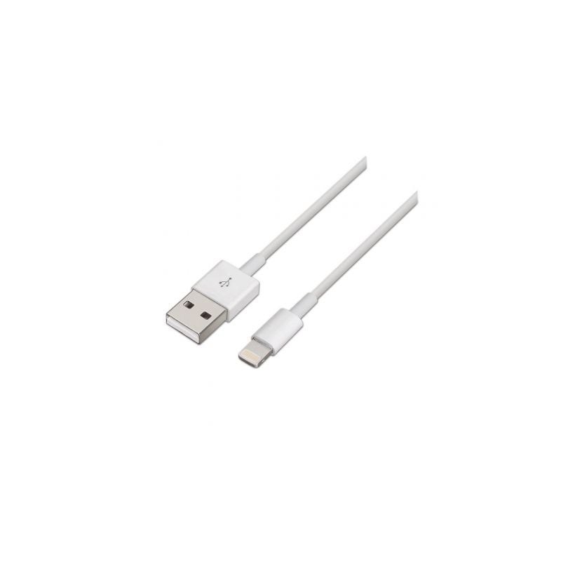 Cable USB 2.0 Lightning Aisens A102-0036- USB Macho - Lightning Macho- Hasta 2.5W- 60Mbps- 2m- Blanco