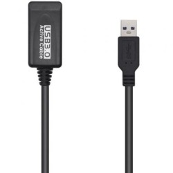 Cable Alargador USB 3.0 con Amplificador Aisens A105-0525- USB Macho - USB Hembra- Hasta 9W- 625Mbps- 5m- Negro