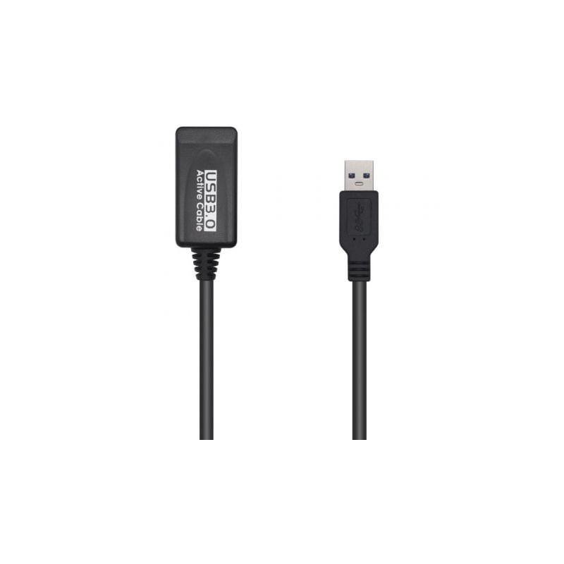 Cable Alargador USB 3.0 con Amplificador Aisens A105-0525- USB Macho - USB Hembra- Hasta 9W- 625Mbps- 5m- Negro