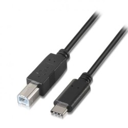 Cable USB 2.0 Impresora Aisens A107-0053- USB Tipo-C Macho - USB Tipo-B Macho- Hasta 9W- 625Mbps- 1m- Negro