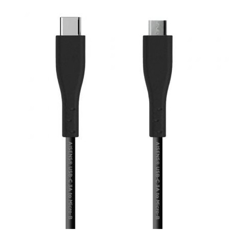 Cable USB 2.0 Aisens A107-0349- USB Tipo-C Macho - MicroUSB Macho- Hasta 15W- 60Mbps- 1m- Negro