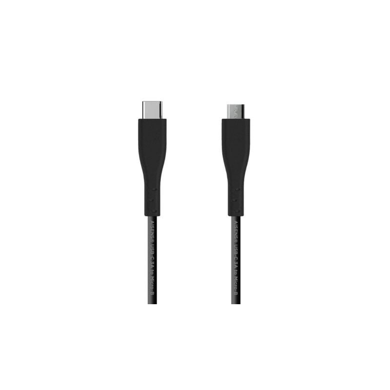 Cable USB 2.0 Tipo-C Aisens A107-0350- USB Tipo-C Macho - MicroUSB- Hasta 15W- 60Mbps- 2m- Negro