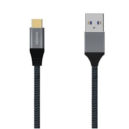 Cable USB 3.1 Tipo-C Aisens A107-0631- USB Tipo-C Macho - USB Macho- Hasta 27W- 1250Mbps- 1m- Gris