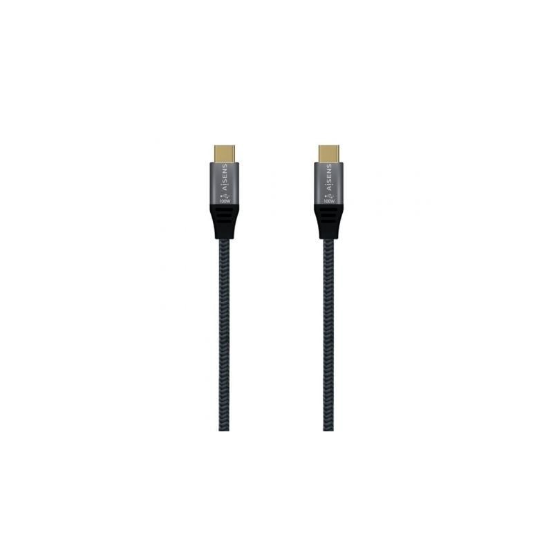 Cable USB 3.2 Tipo-C Aisens A107-0672 20GBPS 100W- USB Tipo-C Macho - USB Tipo-C Macho- Hasta 100W- 2500Mbps- 1.5m- Gris