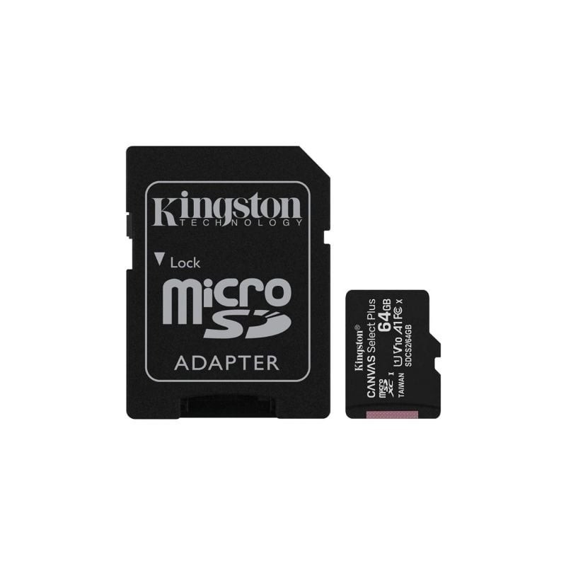 Tarjeta de Memoria Kingston CANVAS Select Plus 64GB microSD XC con Adaptador- Clase 10- 100MBs