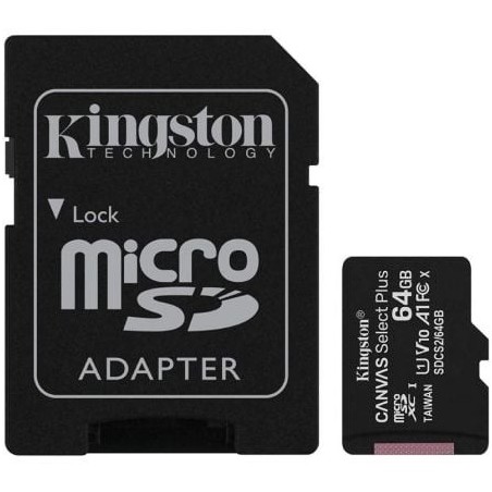 Tarjeta de Memoria Kingston CANVAS Select Plus 64GB microSD XC con Adaptador- Clase 10- 100MBs