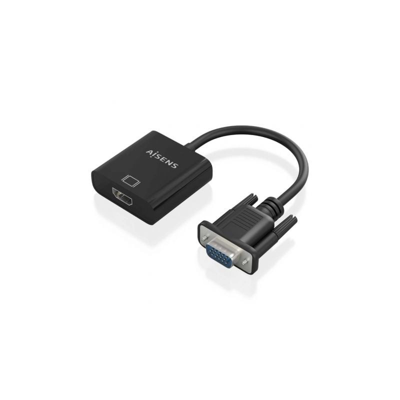 Cable Conversor Aisens A115-0873- VGA Macho- HDMI Hembra - Jack 3.5 Hembra - MicroUSB - 20cm- Negro