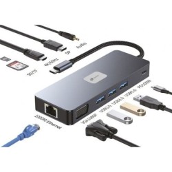Docking USB Tipo-C Leotec LEDS03- 3xUSB- 1xUSB Tipo-C PD- 1xHDMI 4K- 1 xDisplayPort- 1xVGA- 1xAudio- 1xRJ45- 1xLector Tarjeta