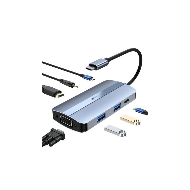 Docking USB Tipo-C Leotec LEDS04- 2xUSB- 1xUSB Tipo-C- 1xUSB Tipo-C PD- 1xHDMI- 1xVGA- 1xAudio- Azul