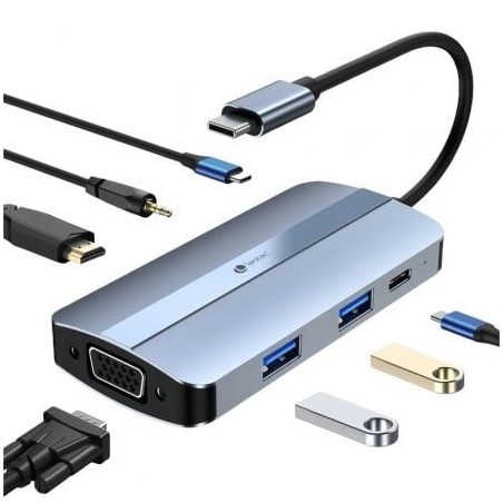 Docking USB Tipo-C Leotec LEDS04- 2xUSB- 1xUSB Tipo-C- 1xUSB Tipo-C PD- 1xHDMI- 1xVGA- 1xAudio- Azul