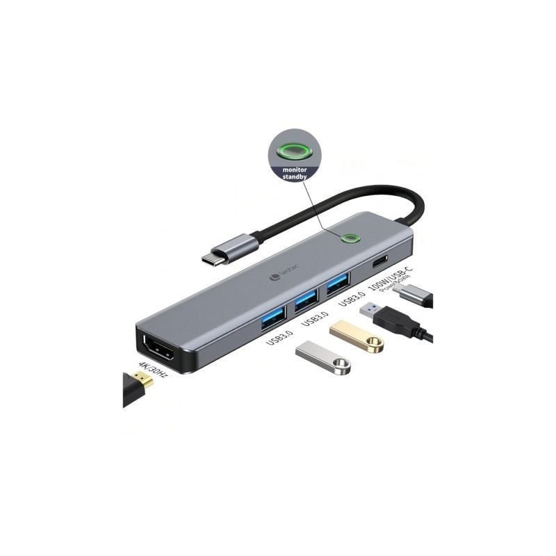 Docking USB Tipo-C Leotec LEDS05- 3xUSB- 1xUSB Tipo-C PD- 1xHDMI- Gris