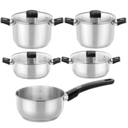 Pack Batería de Cocina Elite Monix M240002- Cazo Ø14cm- Ollas Ø20 - 24cm- Cacerolas Ø20 - 24cm- Acero Inoxidable- Apta para I
