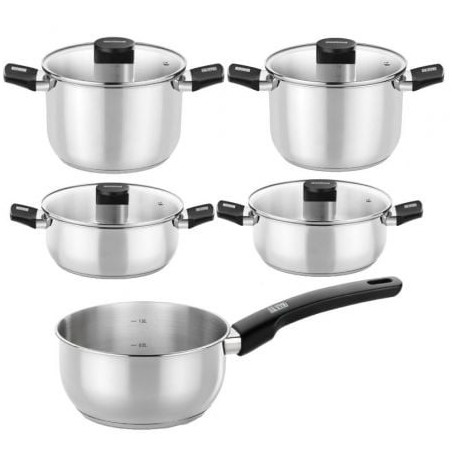 Pack Batería de Cocina Elite Monix M240002- Cazo Ø14cm- Ollas Ø20 - 24cm- Cacerolas Ø20 - 24cm- Acero Inoxidable- Apta para I