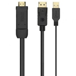 Cable Conversor Aisens A122-0641- HDMI Macho - DisplayPort Macho + USB Macho- Hasta 10W- 2250Mbps- 10cm + 1.8m- Negro