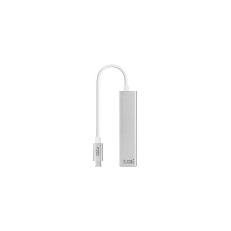 Hub USB Tipo-C Nanocable 10.03.0404- 3xUSB- 1xRJ45- Gris