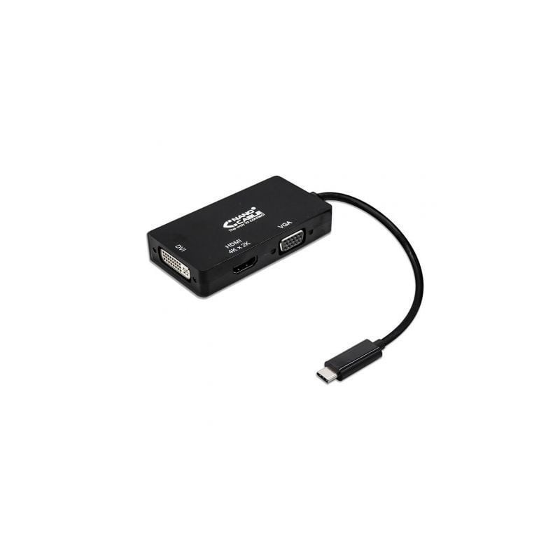 Conversor Nanocable 10.16.4301-BK- USB Tipo-C Macho - VGA Hembra- DVI Hembra- HDMI Hembra- 10cm- Negro