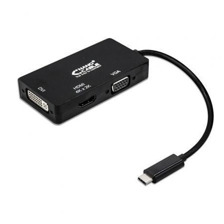 Conversor Nanocable 10.16.4301-BK- USB Tipo-C Macho - VGA Hembra- DVI Hembra- HDMI Hembra- 10cm- Negro