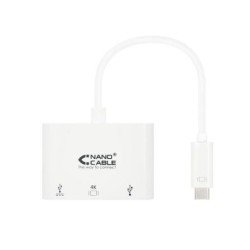 Conversor Nanocable 10.16.4302- USB Tipo-C Macho - HDMI Hembra- USB Tipo-C Hembra- USB Hembra- 15cm- Blanco