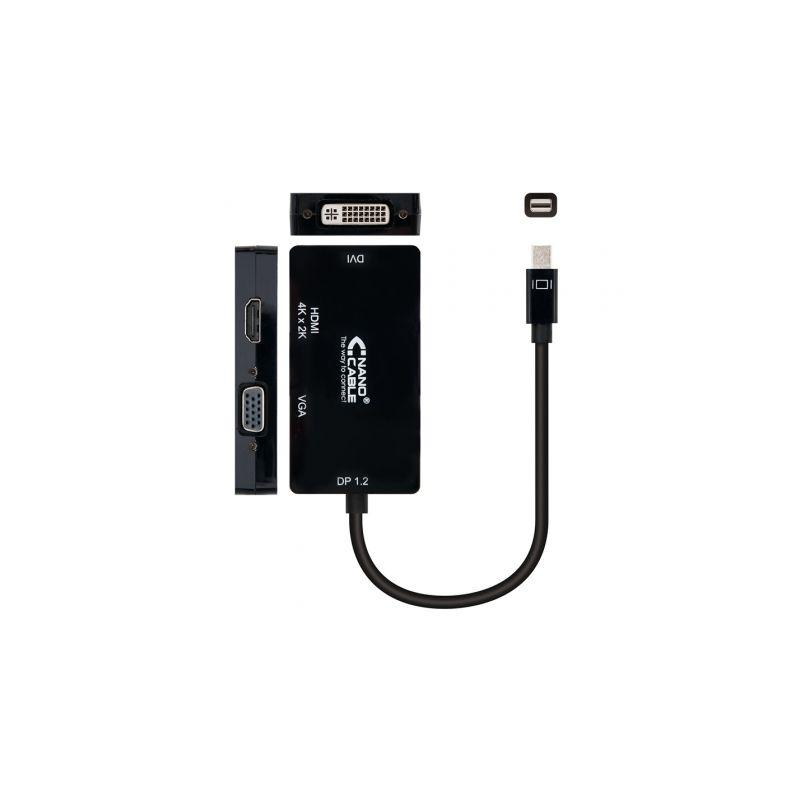 Cable Conversor Nanocable 10.16.3302-BK- Mini Displayport Macho - VGA Hembra- HDMI Hembra- DVI Hembra