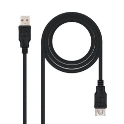 Cable Alargador USB 2.0 Nanocable 10.01.0202-BK- USB Macho - USB Hembra- 1m- Negro
