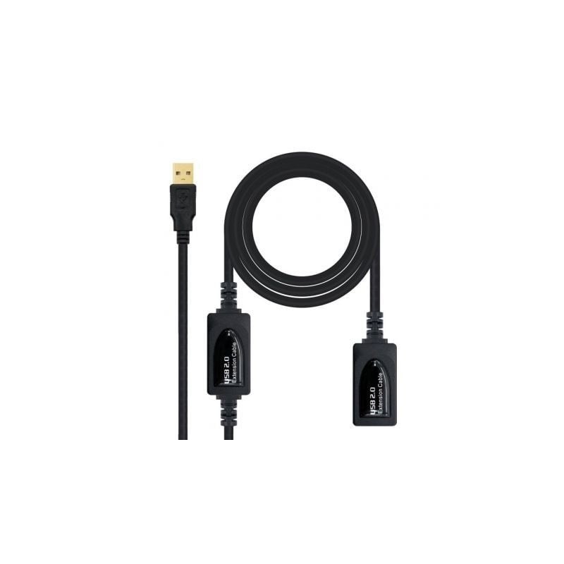 Cable Alargador USB 2.0 Nanocable 10.01.0212- USB Macho - USB Hembra- 10m- Negro