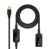 Cable Alargador USB 2.0 Nanocable 10.01.0213- USB Macho - USB Hembra- 15m- Negro