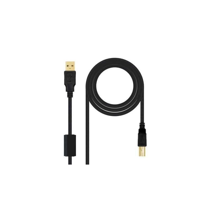 Cable USB 2.0 Impresora Nanocable 10.01.1202- USB Tipo-B Macho - USB Macho - 2m- Negro