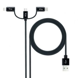 Cable USB 2.0 Nanocable 10.01.3200- Lightning Macho - Micro USB Macho- USB Tipo-C Macho- 1m- Negro
