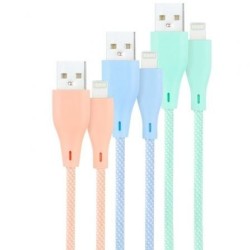Cables USB 2.0 Lightning Nanocable 10.10.0401-CO1- USB Macho - Lightning Macho- 1m- 3 Unidades- Rosa, Azul y Verde