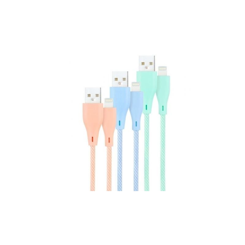 Cables USB 2.0 Lightning Nanocable 10.10.0401-CO1- USB Macho - Lightning Macho- 1m- 3 Unidades- Rosa, Azul y Verde