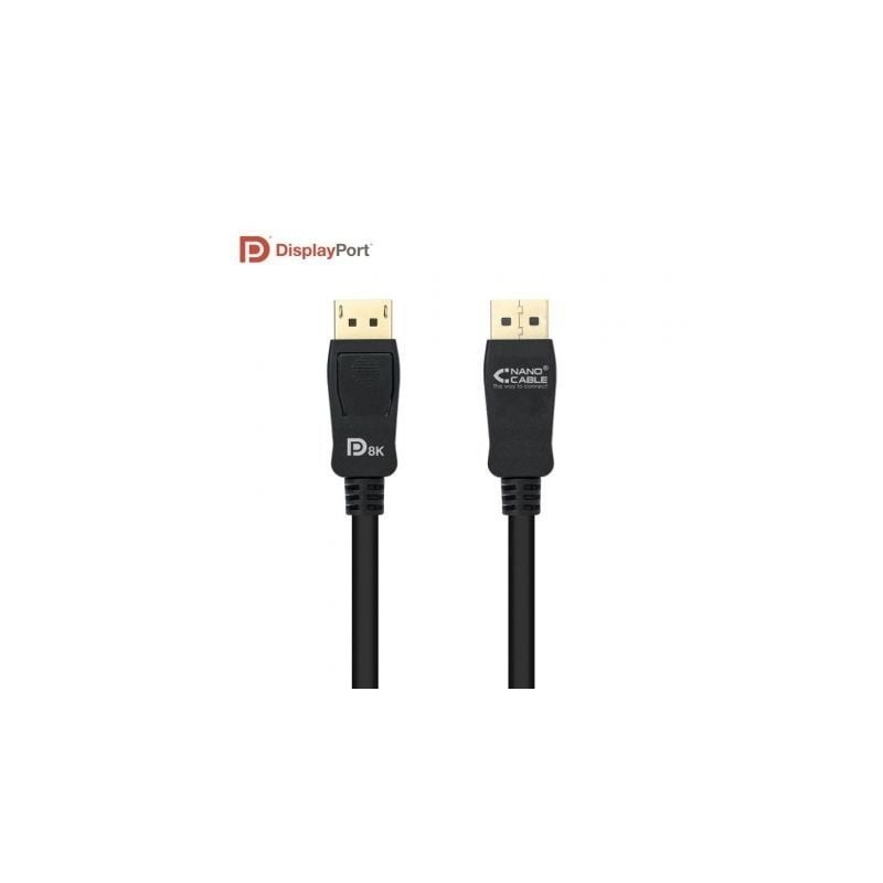 Cable DisplayPort 1.4 8K Nanocable 10.15.2502- DisplayPort Macho - DisplayPort Macho- 2m- Certificado- Negro