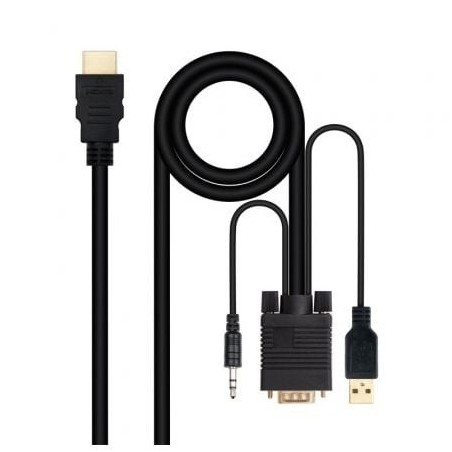 Cable Conversor Nanocable 10.15.4350- HDMI Macho - VGA Macho - Jack 3.5 Macho - USB Macho- 1.8m- Negro