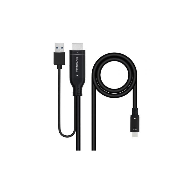 Cable HDMI Nanocable 10.15.4354- HDMI Macho - USB Macho- USB Tipo-C Macho- 1.8m- Negro