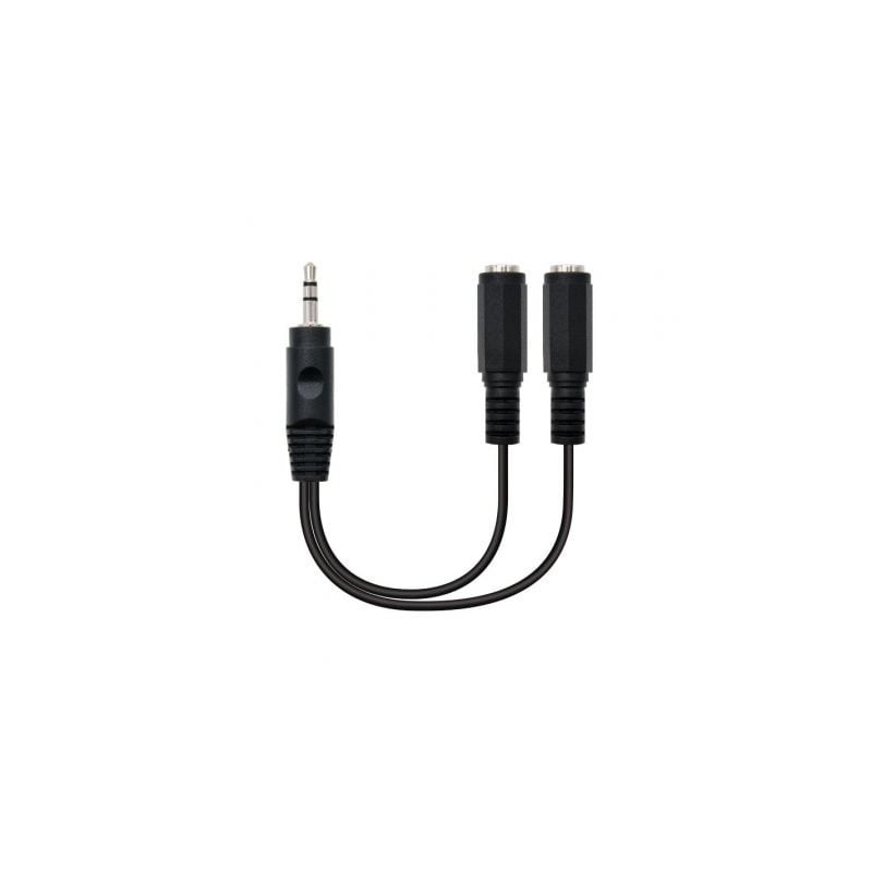 Cable Estéreo Nanocable 10.24.1200- Jack 3.5 Macho - 2x Jack 3.5 Hembra- 15cm- Negro