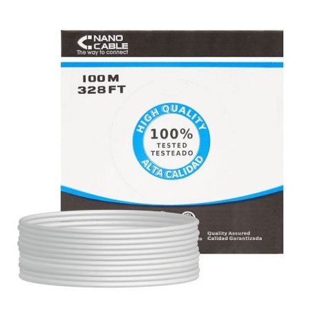 Bobina de Cable RJ45 UTP Nanocable 10.20.0302 Cat.5e- 100m- Gris